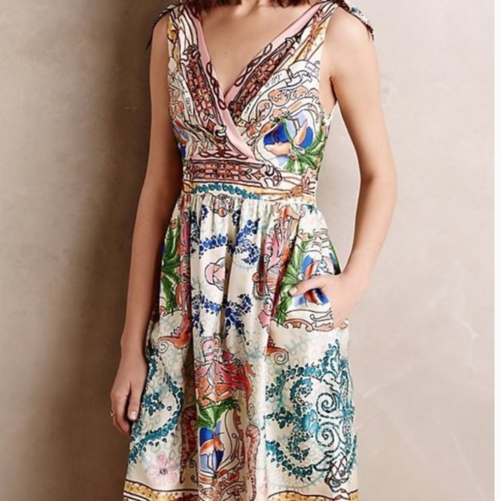 Anthropologie | Collette Dinnagan Silk Print Dress
